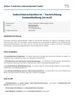 Pdf für Industriemechaniker/in – Fachrichtung Instandhaltung (m/w/d)