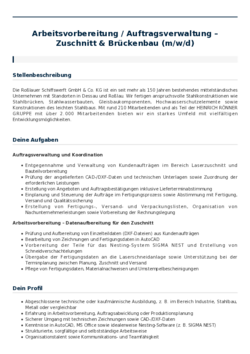 Pdf für Arbeitsvorbereitung / Auftragsverwaltung – Zuschnitt & Brückenbau (m/w/d)