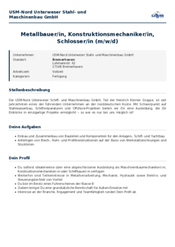 Pdf für Metallbauer/in, Konstruktionsmechaniker/in, Schlosser/in (m/w/d)