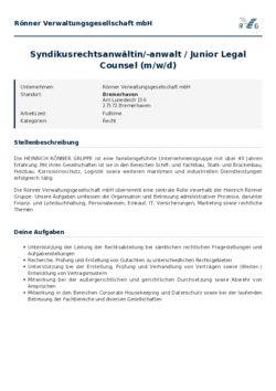 Pdf für Syndikusrechtsanwältin/-anwalt / Junior Legal Counsel (m/w/d)