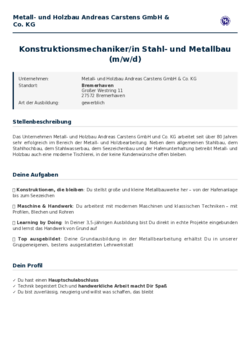 Pdf für Konstruktionsmechaniker/in Stahl- und Metallbau (m/w/d)