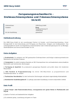 Pdf für Zerspanungsmechaniker/in – Drehmaschinensysteme und Fräsmaschinensysteme (m/w/d)