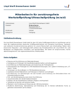 Pdf für Mitarbeiter/in für zerstörungsfreie Werkstoffprüfung/Ultraschallprüfung (m/w/d)