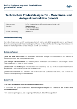Pdf für Technische/r Produktdesigner/in – Maschinen- und Anlagenkonstruktion (m/w/d)
