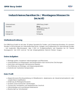 Pdf für Industriemechaniker/in / Montageschlosser/in (m/w/d)