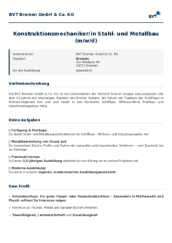 Pdf für Konstruktionsmechaniker/in Stahl- und Metallbau (m/w/d)