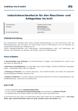 Pdf für Industriemechaniker/in für den Maschinen- und Anlagenbau (m/w/d)