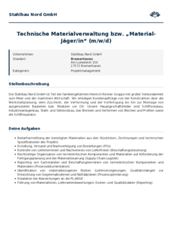 Pdf für Technische Materialverwaltung bzw. „Material-Jäger/in“ (m/w/d) 