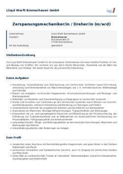 Pdf für Zerspanungsmechaniker/in / Dreher/in (m/w/d)