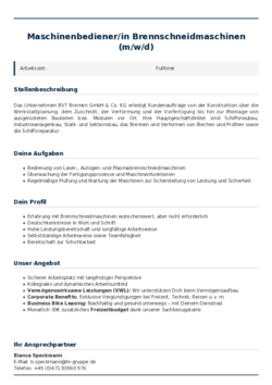 Pdf für Maschinenbediener/in Brennschneidmaschinen (m/w/d)