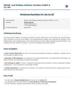 Pdf für Holzmechaniker/in (m/w/d)