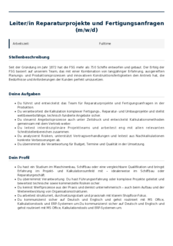 Pdf für Leiter/in Reparaturprojekte und Fertigungsanfragen (m/w/d)