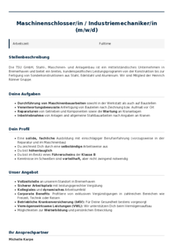 Pdf für Maschinenschlosser/in / Industriemechaniker/in (m/w/d)