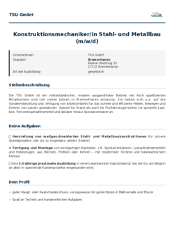 Pdf für Konstruktionsmechaniker/in Stahl- und Metallbau (m/w/d)