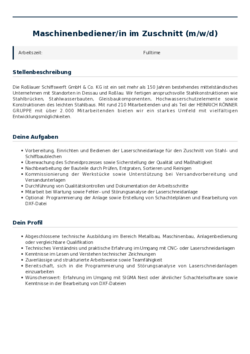 Pdf für Maschinenbediener/in im Zuschnitt (m/w/d)