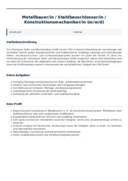 Pdf für Metallbauer/in / Stahlbauschlosser/in / Konstruktionsmechaniker/in (m/w/d)