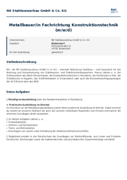 Pdf für Metallbauer/in Fachrichtung Konstruktionstechnik (m/w/d)
