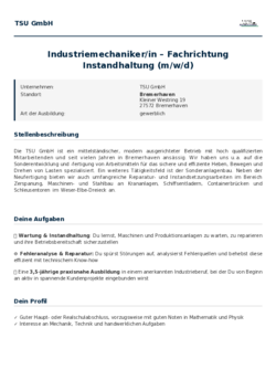 Pdf für Industriemechaniker/in – Fachrichtung Instandhaltung (m/w/d)