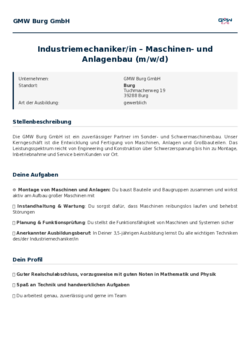 Pdf für Industriemechaniker/in – Maschinen- und Anlagenbau (m/w/d)