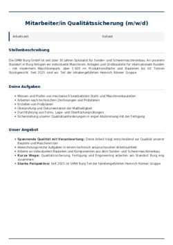 Pdf für Mitarbeiter/in Qualitätssicherung (m/w/d)
