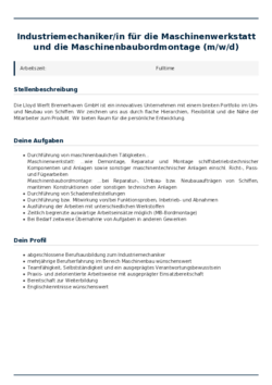 Pdf für Industriemechaniker/in für die Maschinenwerkstatt und die Maschinenbaubordmontage (m/w/d)