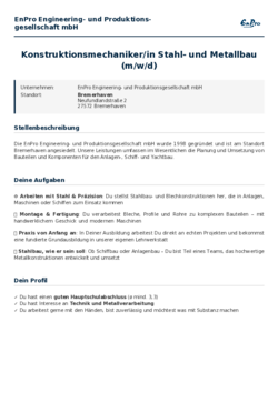 Pdf für Konstruktionsmechaniker/in Stahl- und Metallbau (m/w/d)